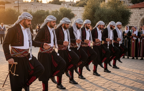 Tari dabke meramaikan moment pernikahan pasangan Palestina 